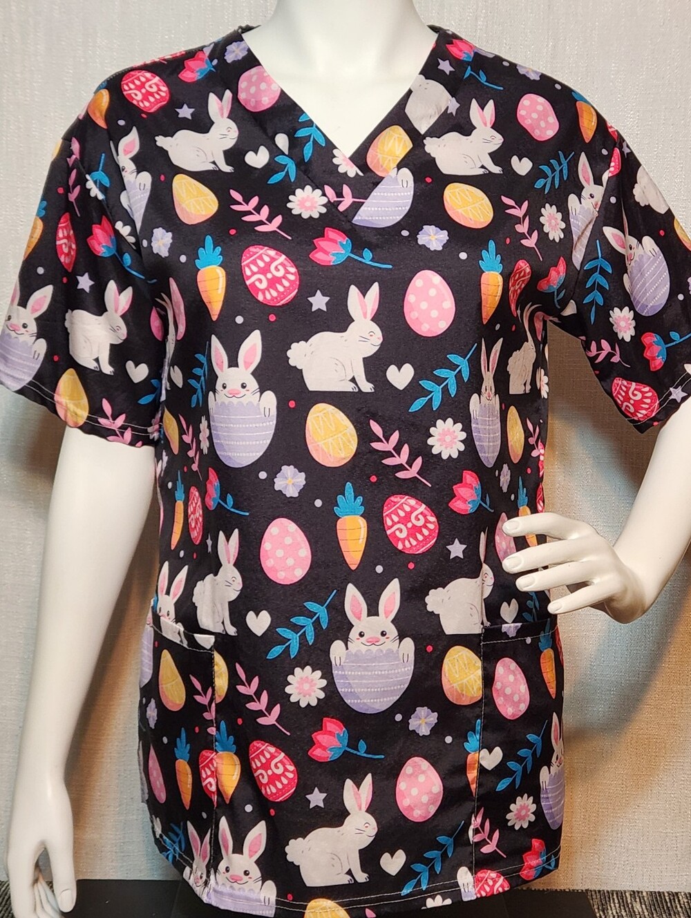 Easter Bunny Holiday Scrubs Top XL